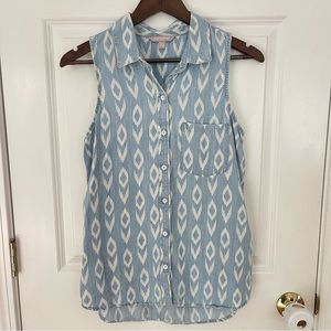 Banana Republic Ikat Print Sleeveless Button Down Top